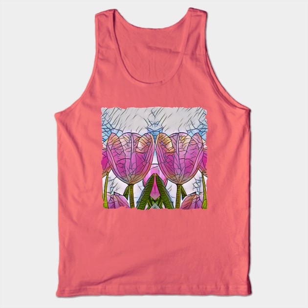 Stained Glass Pink Tulip Flower Design Tank Top by PhotoArts